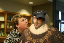 Librarian Christine is kissing up to the Bard.